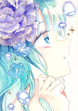 ②ポストカードサイズ原画「人魚にあこがれて」