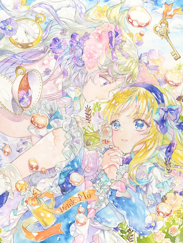 額装原画　「手を取り合って」