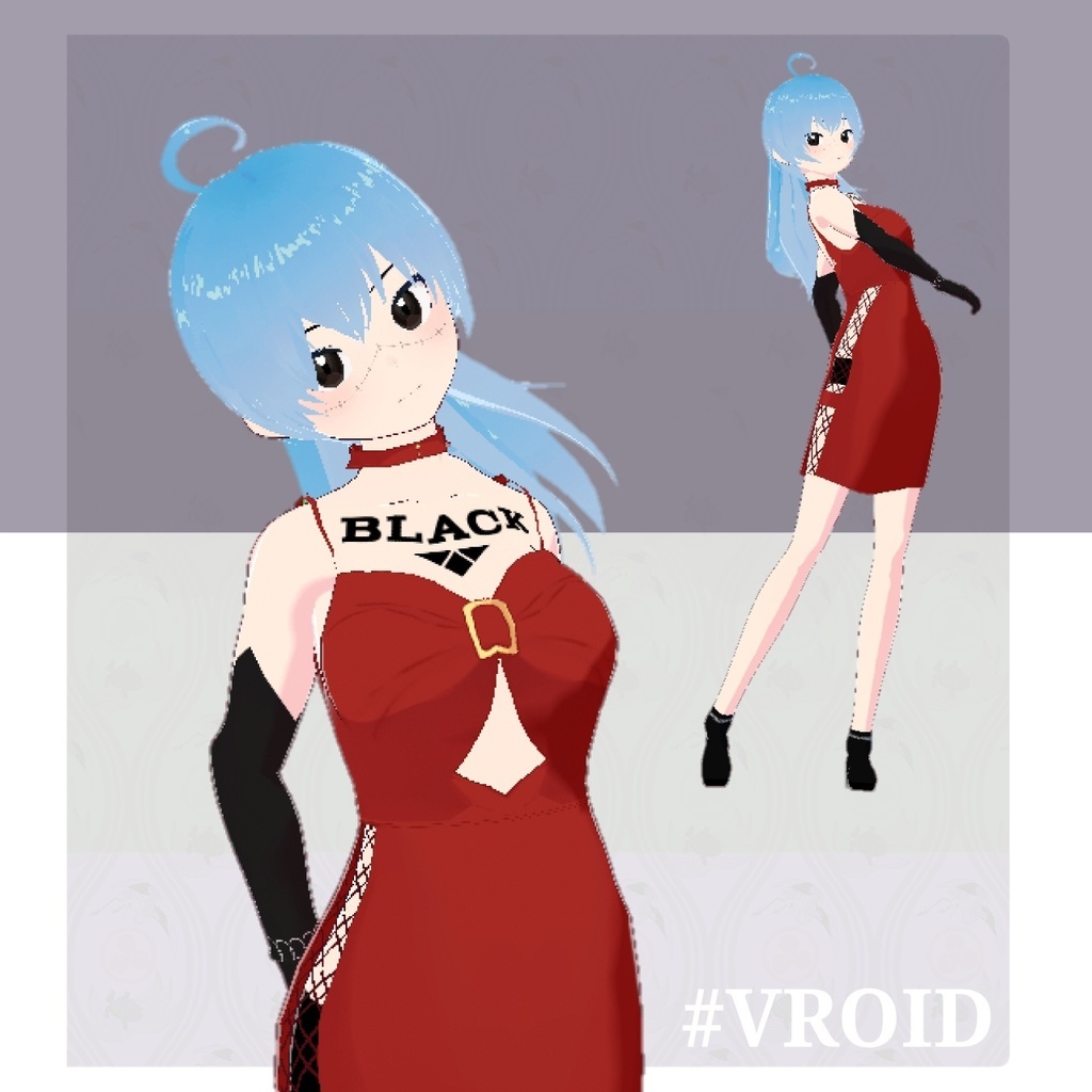 [VROID texture / テクスチャー] ワンピースドレス : A red tight dress and gloves with bracelet
