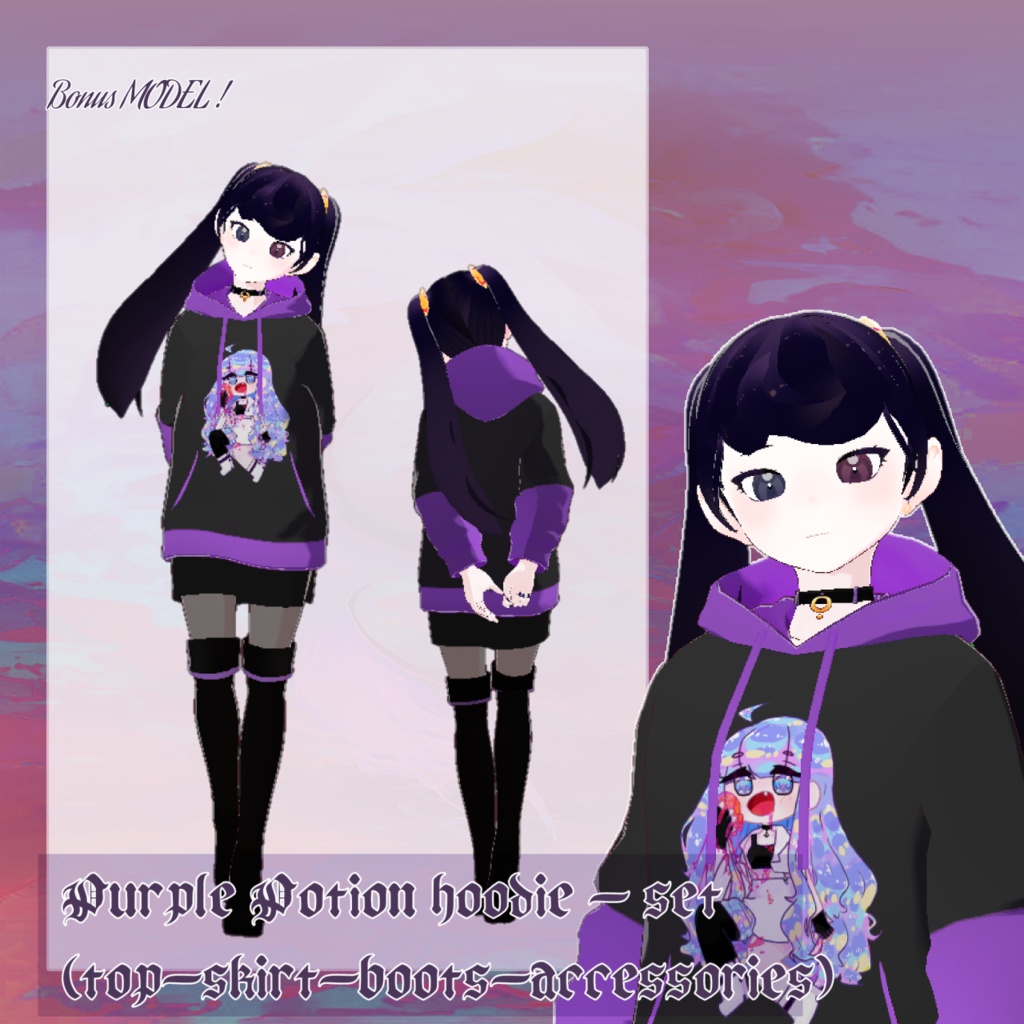 [custom items for Vroid studio] パープルポーションパーカー /ピンクのイチゴパーカー 