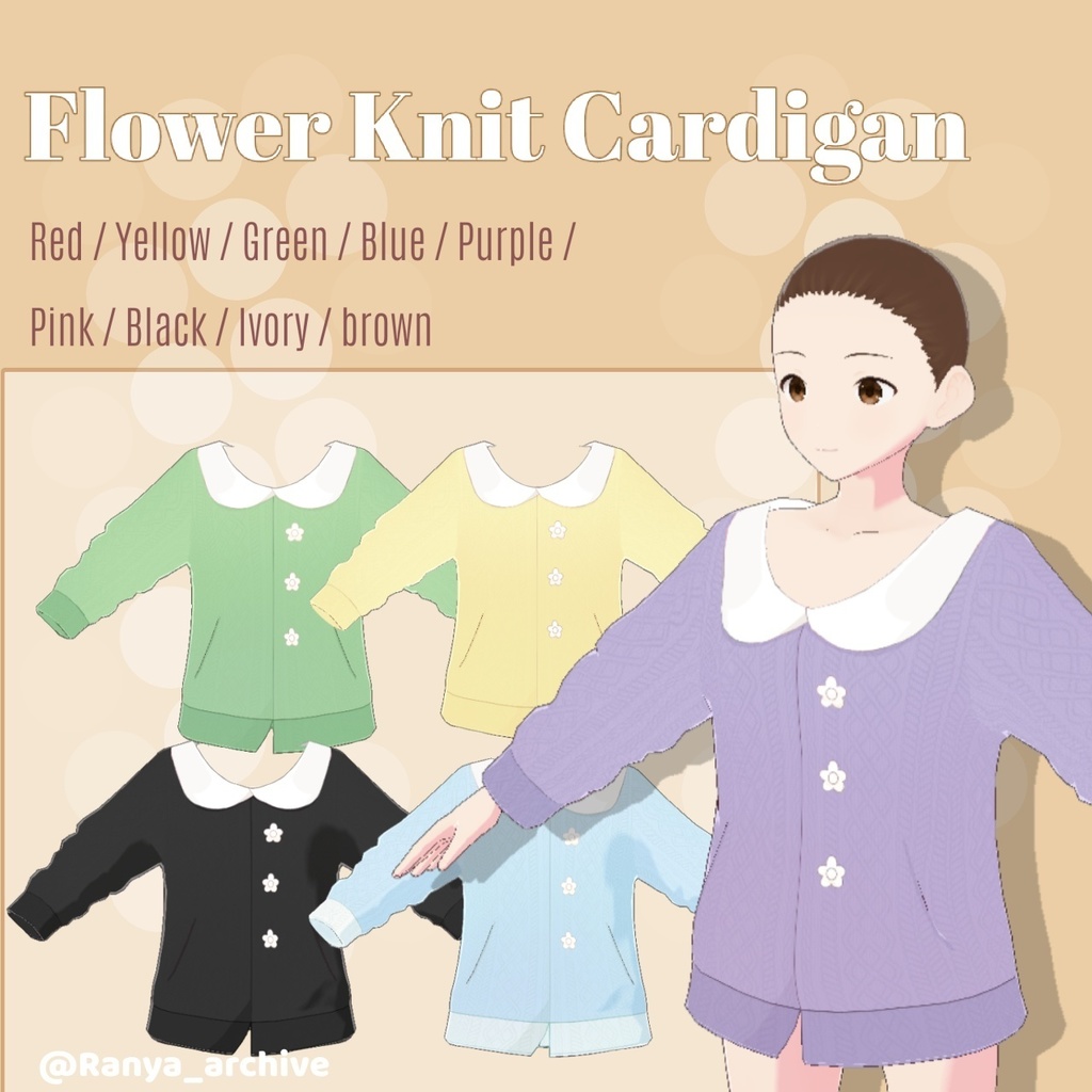 [custom items for Vroid studio] 花ボタンニットカーディガン Flower Button Knit Cardigan [Free]