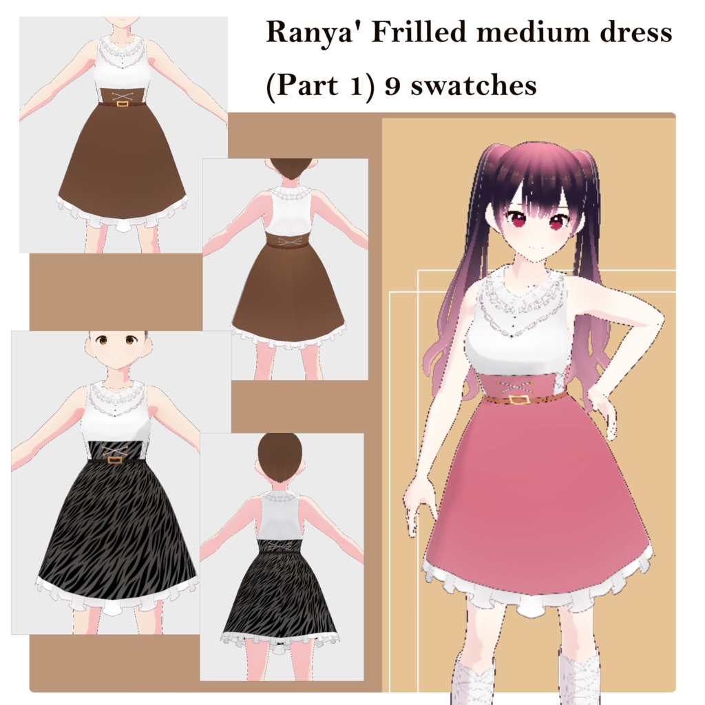 [custom items for Vroid studio] frilled medium dress フリルドレス [3D]
