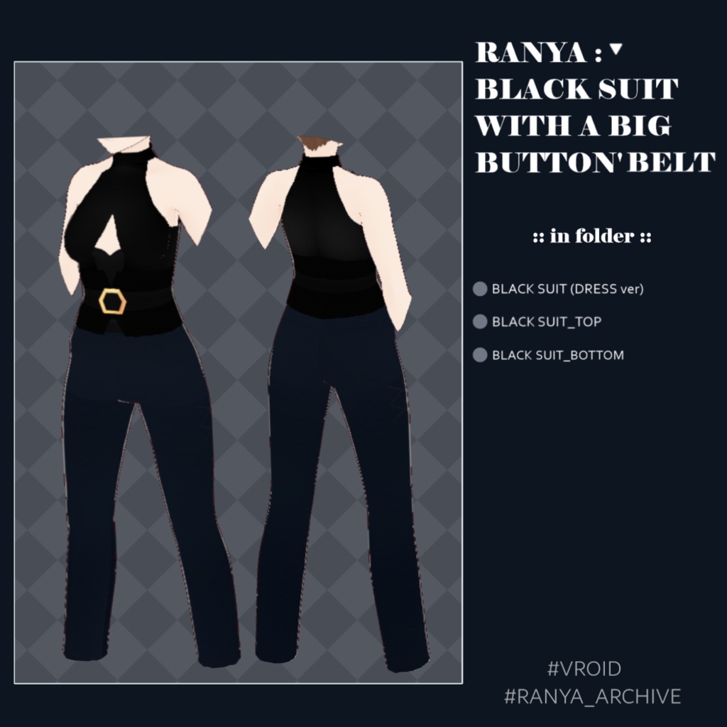 [customitems for VROID STUDIO] Black suit with a Big button' belt ベルト付き黒スーツ [Outfits]
