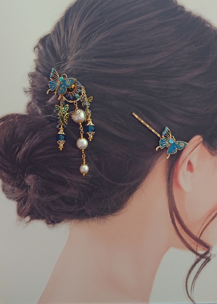 【完売御礼】デザイン見本品:青蝶と鈴の厄除け簪【再販不可/非公式】