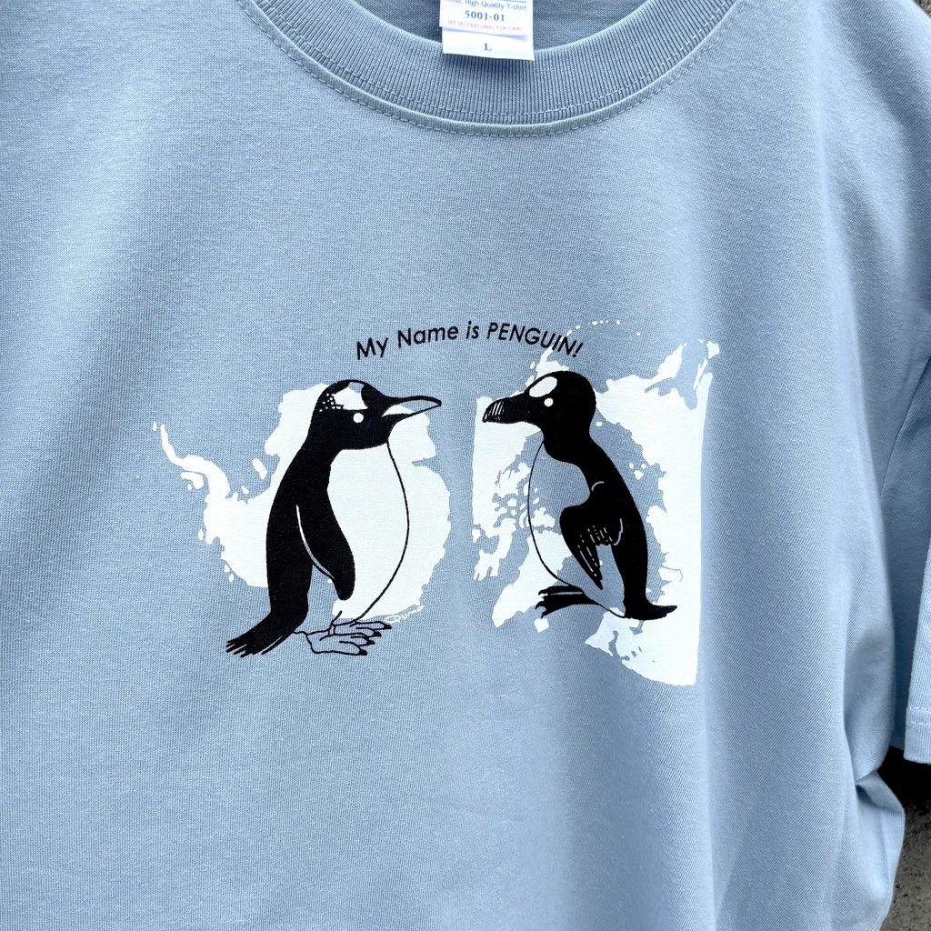 手刷りTシャツ【My name is Penguin!】4サイズ/値下げ中