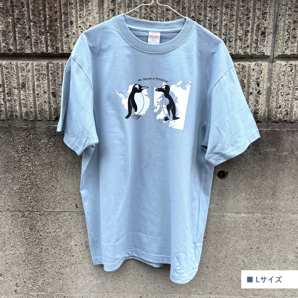 手刷りTシャツ【My name is Penguin!】4サイズ/値下げ中