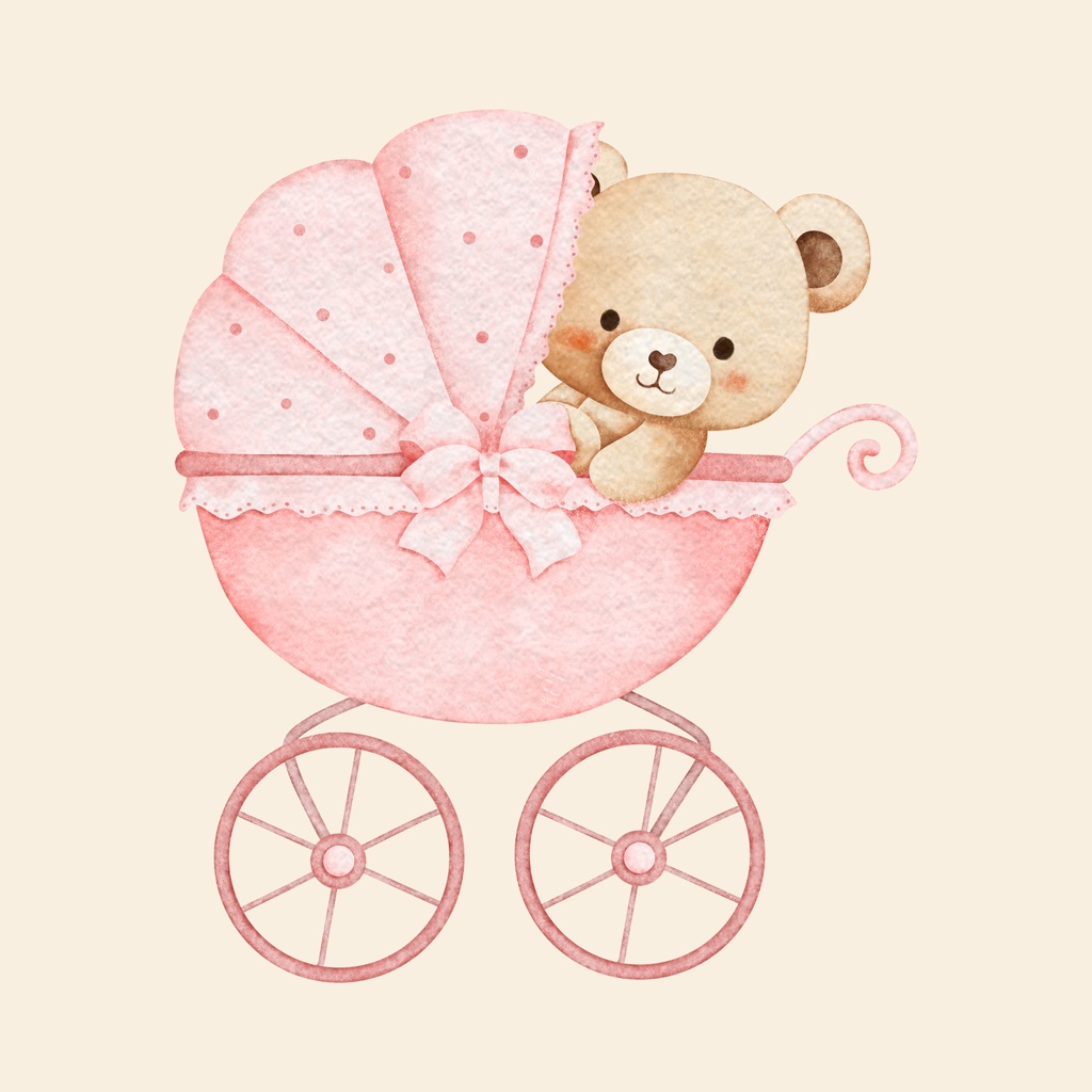 「ベビーカーに乗った子グマ3枚セット｜癒し可愛いイラスト」