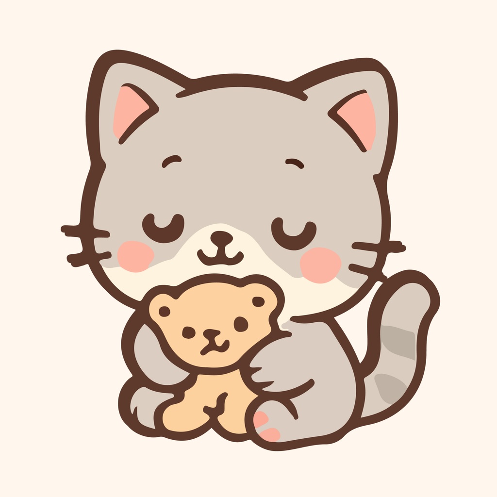 やさしく抱きしめるねこさん：癒しイラスト3枚セット