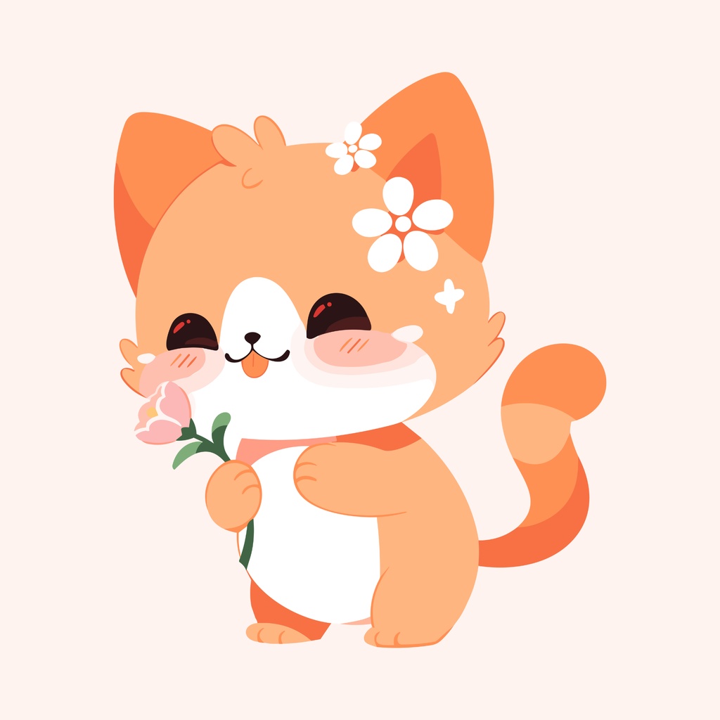 お花をそっと抱えるねこ｜やさしい癒しイラスト3枚セット