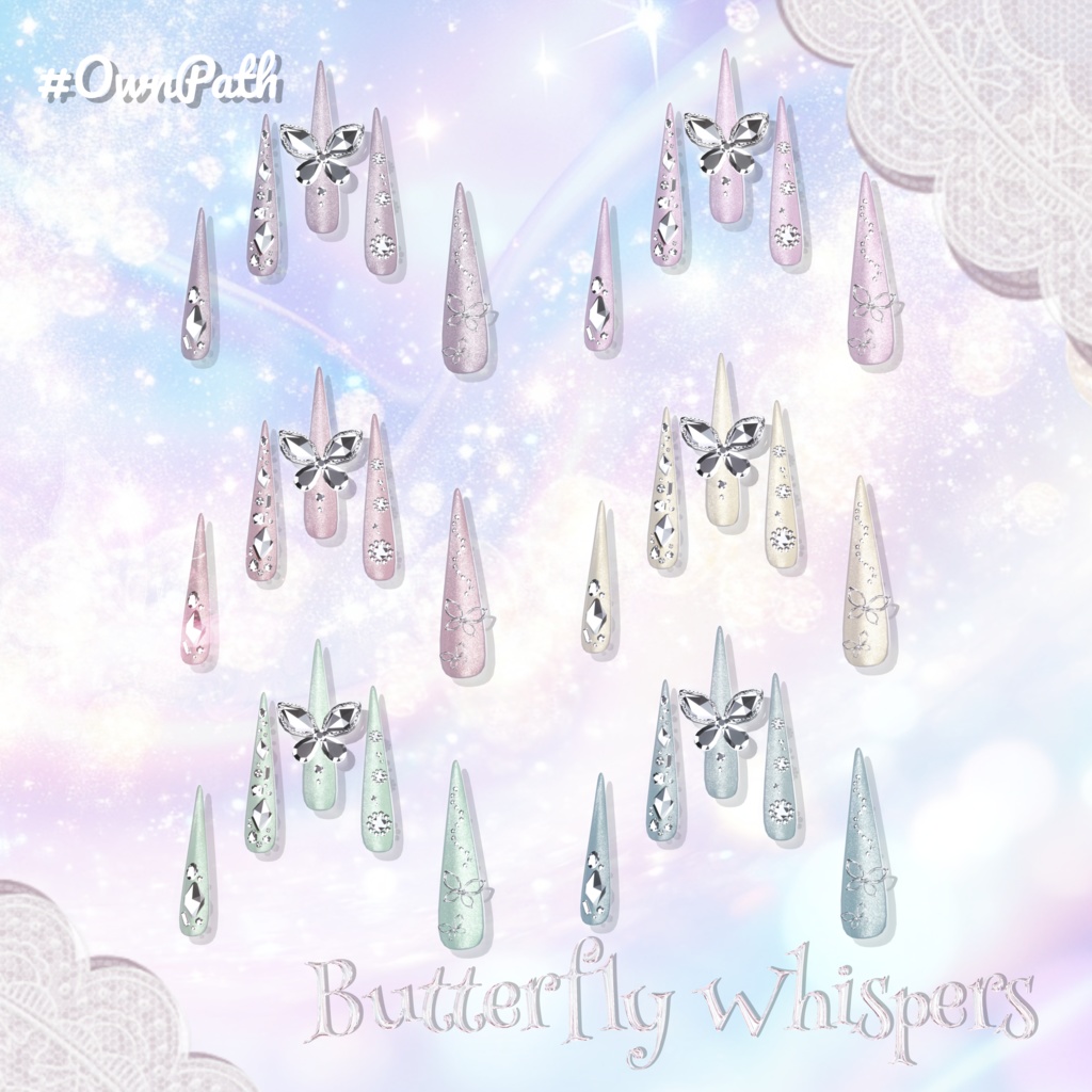 【17アバター対応】Butterfly Whispers long nail【MA対応】