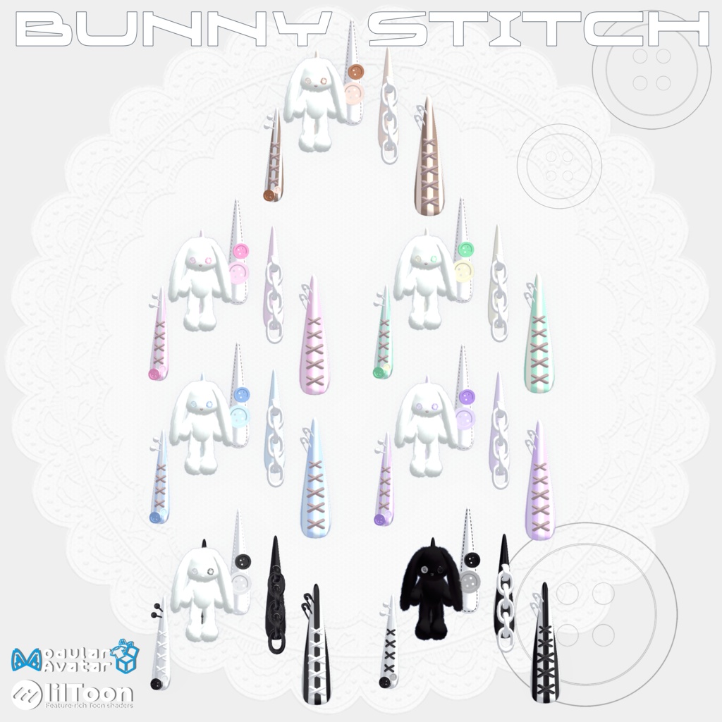 22アバター対応🐰Bunny Stitches Long Nail【MA対応】