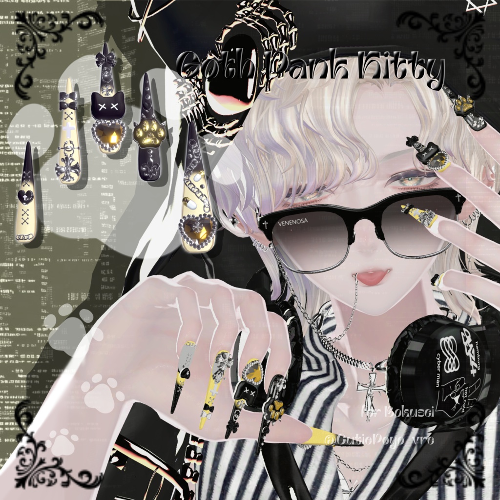 22アバター対応😸Goth Pank Kitty Long Nail【MA対応】