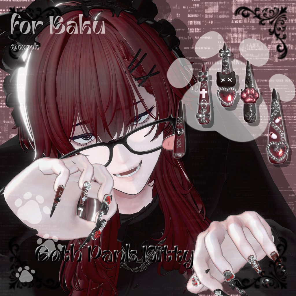 24アバター対応😸Goth Pank Kitty Long Nail【MA対応】