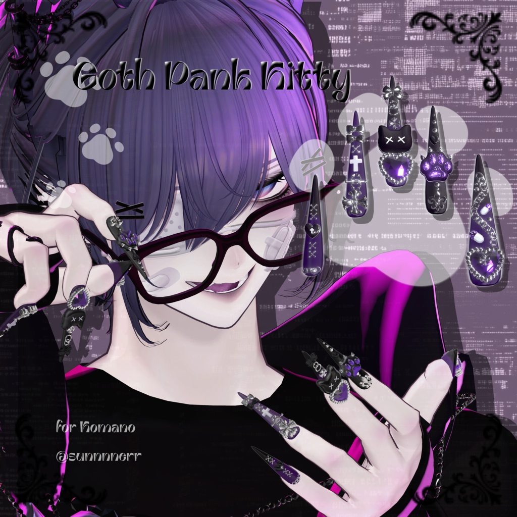 22アバター対応😸Goth Pank Kitty Long Nail【MA対応】