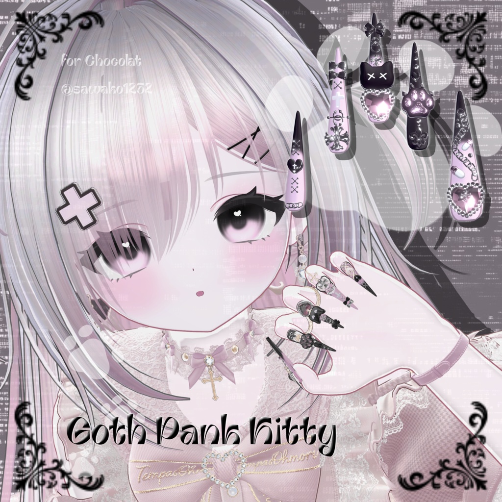 22アバター対応😸Goth Pank Kitty Long Nail【MA対応】