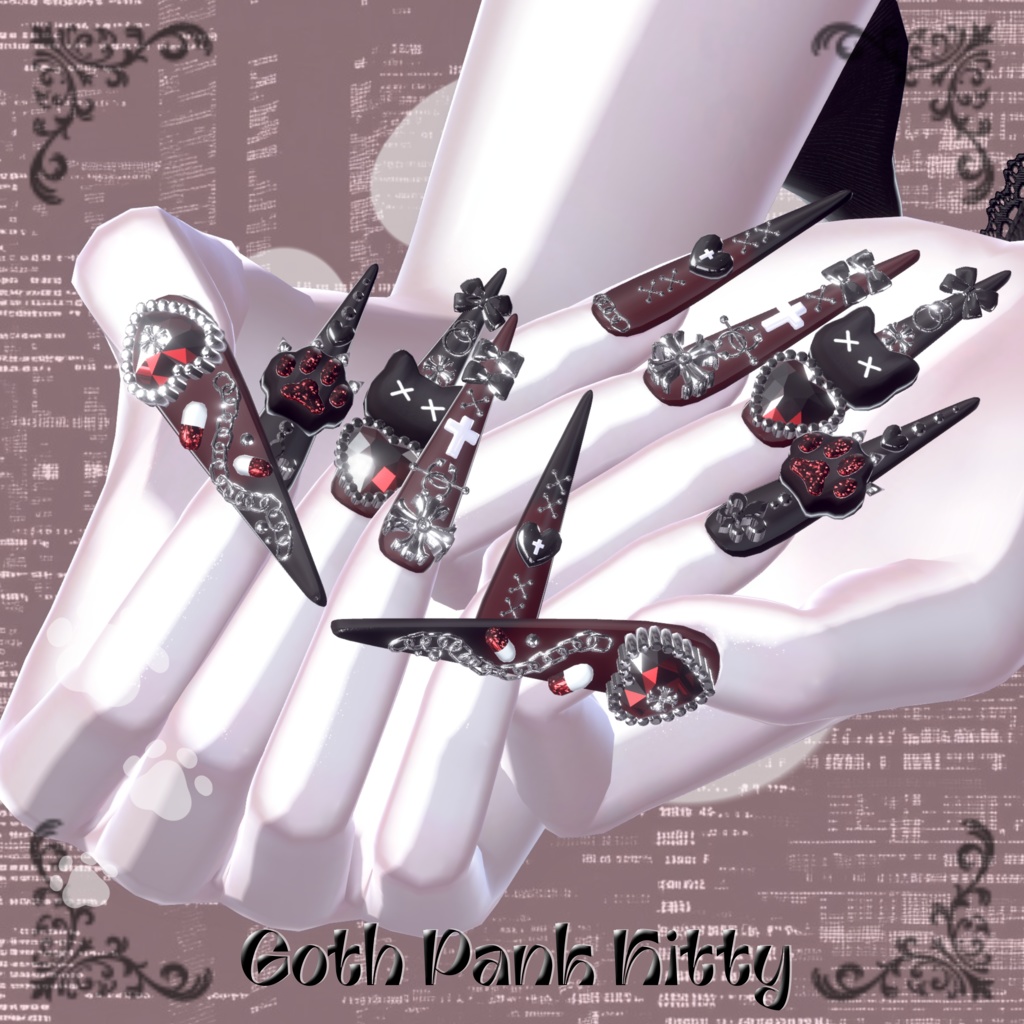 19アバター対応😸Goth Pank Kitty Long Nail【MA対応】