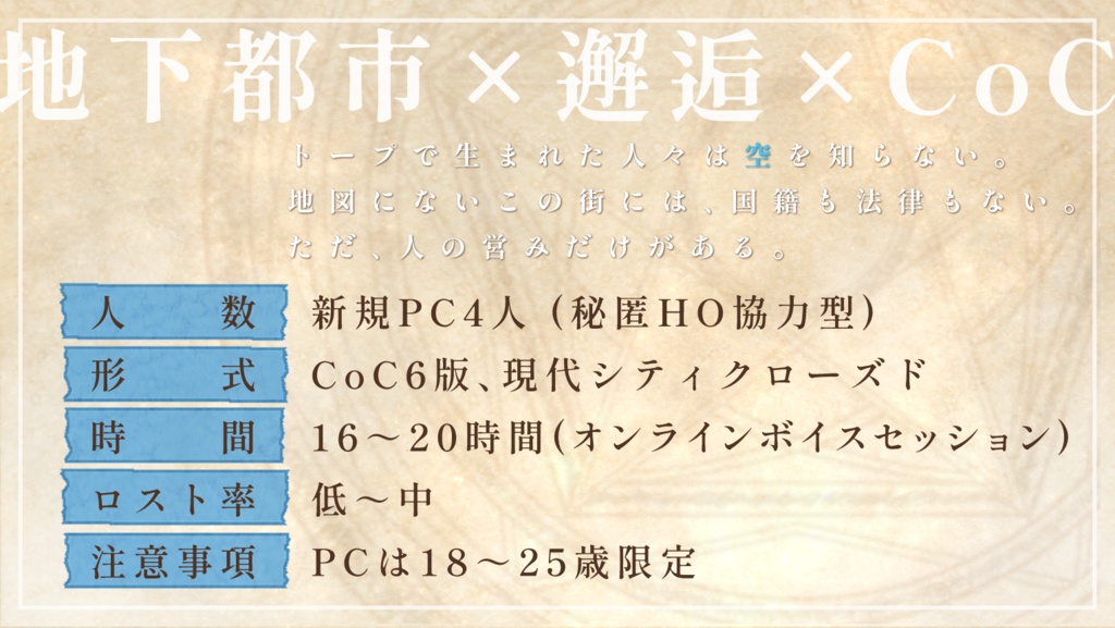 クトゥルフ神話TRPG「空知らぬ街」SPLL:E197328