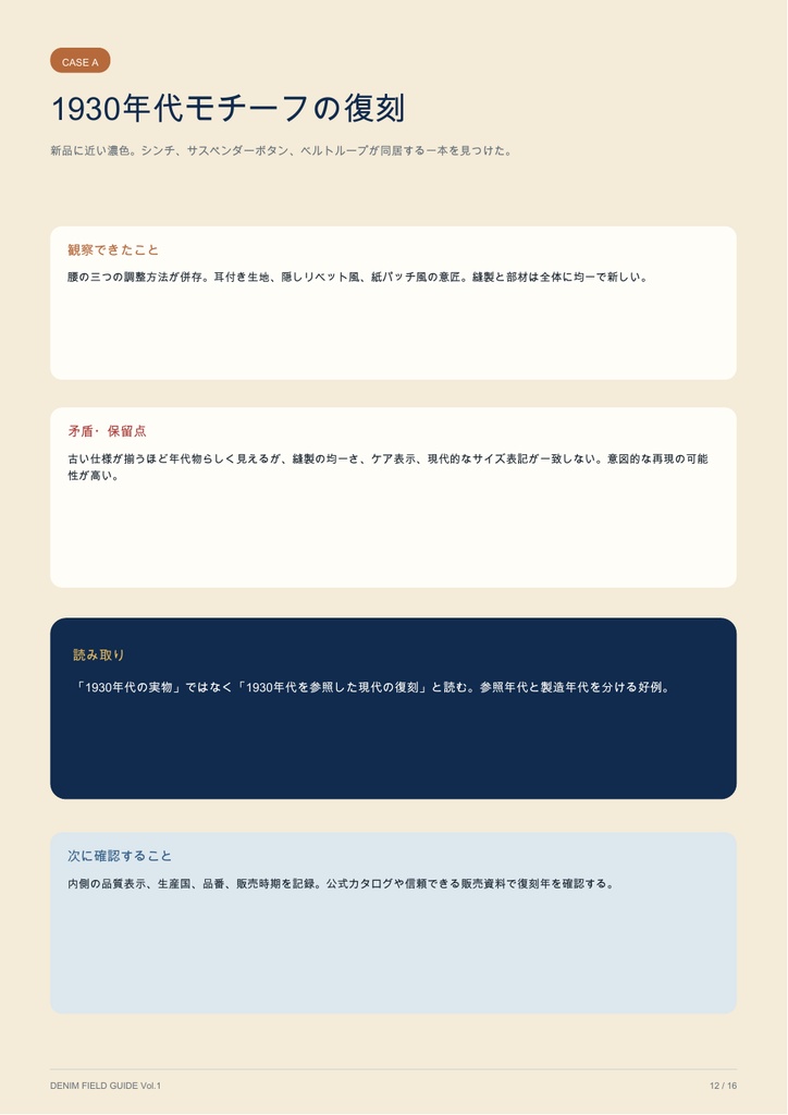 DENIM FIELD GUIDE Vol.1|年代別ディテールと観察ケース図鑑