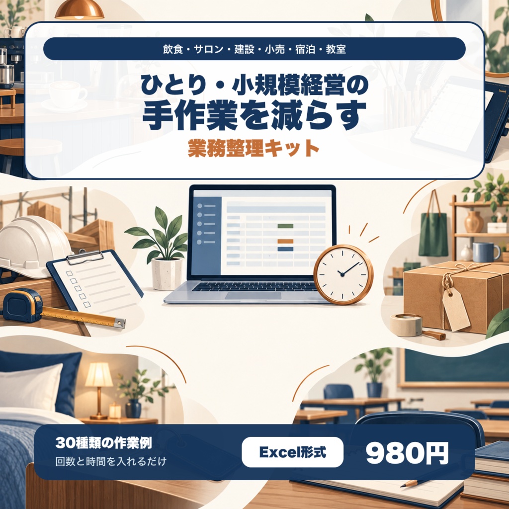ひとり・小規模経営の手作業を減らす業務整理キット|30種類の作業例つき