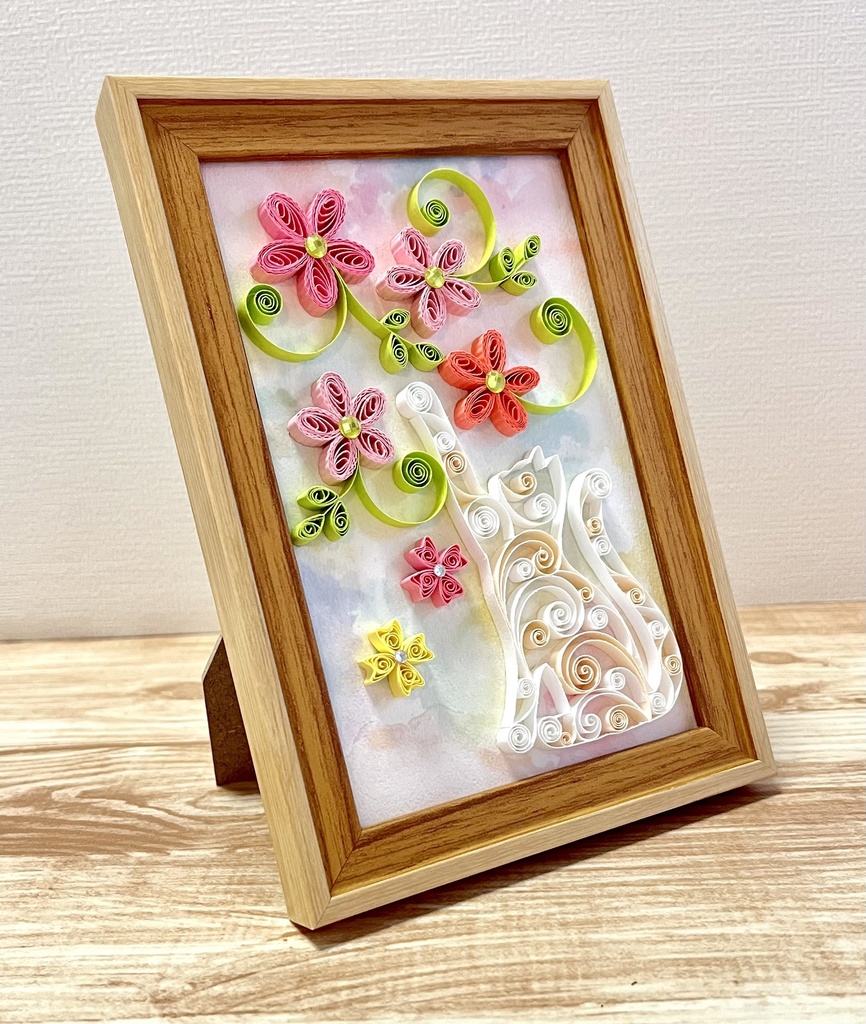 ペーパークイリング アート 猫とお花(A)