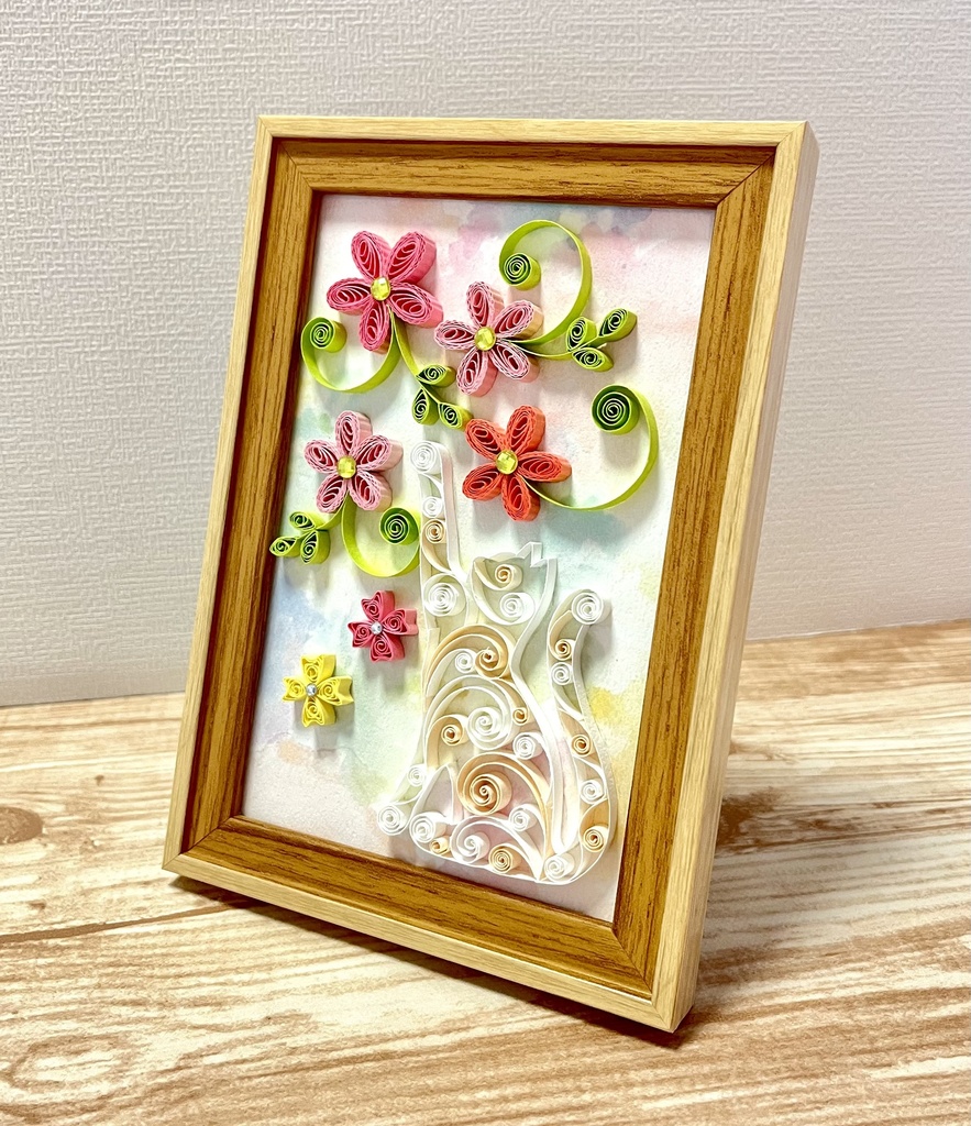 ペーパークイリング アート 猫とお花(A)