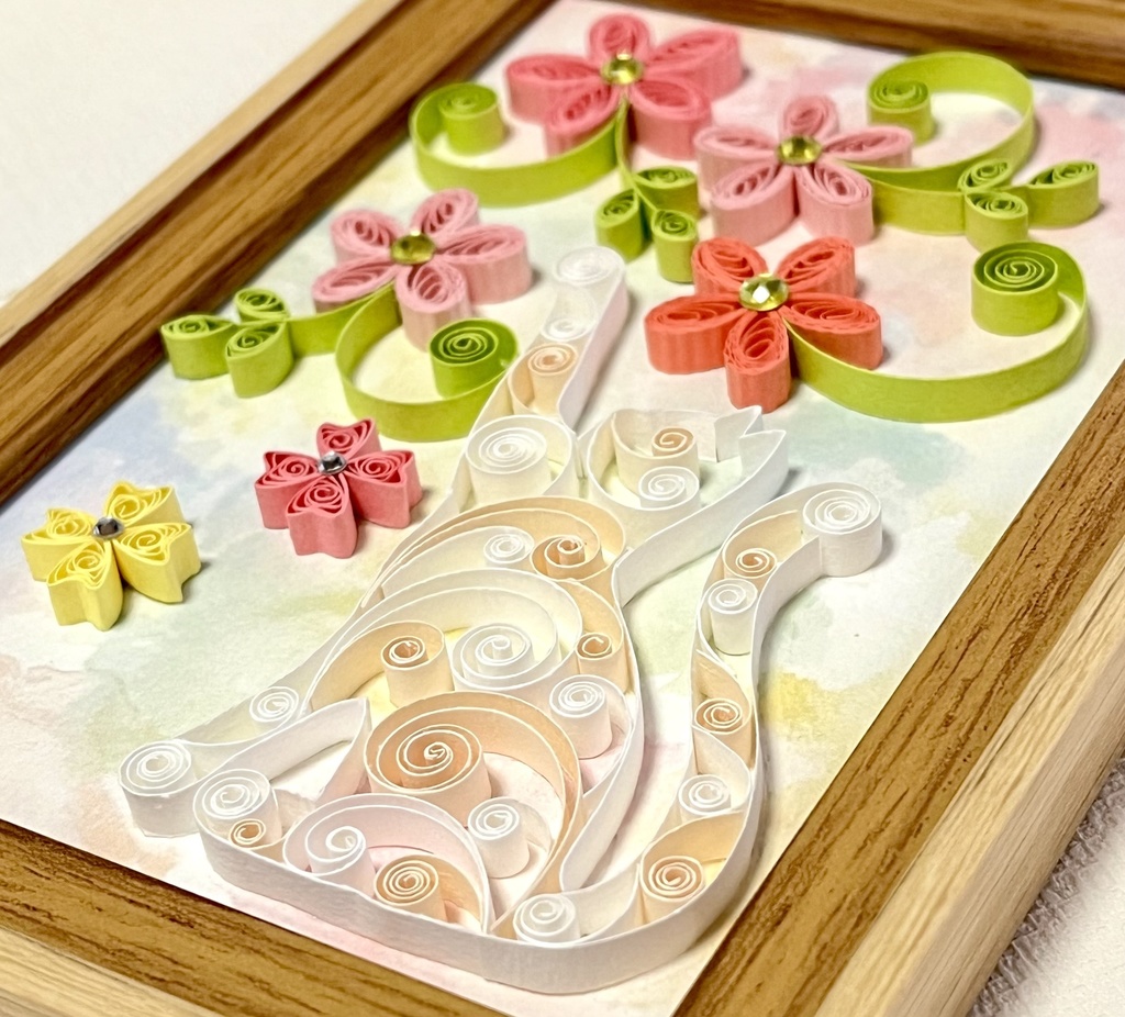 ペーパークイリング アート 猫とお花(A)