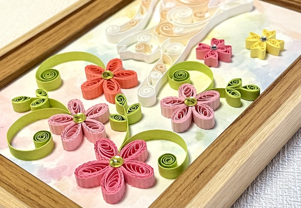 ペーパークイリング アート 猫とお花(A)