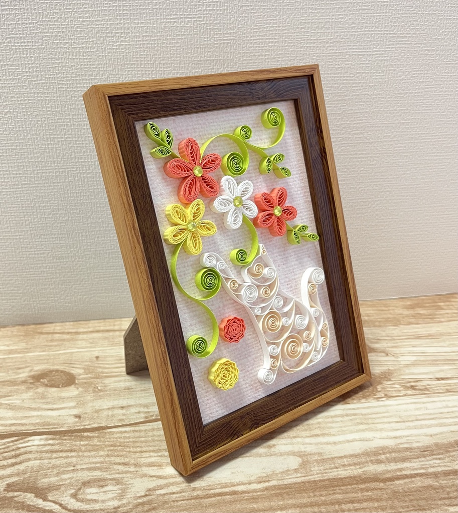ペーパークイリング アート 猫とお花(B)
