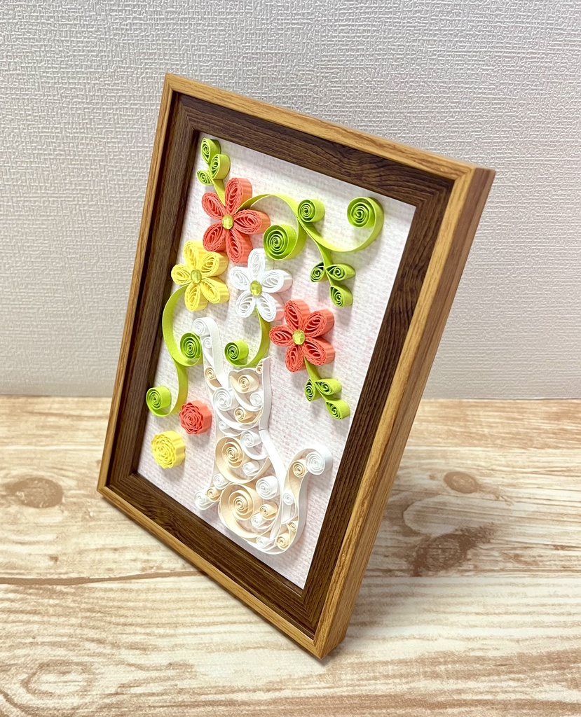 ペーパークイリング アート 猫とお花(B)