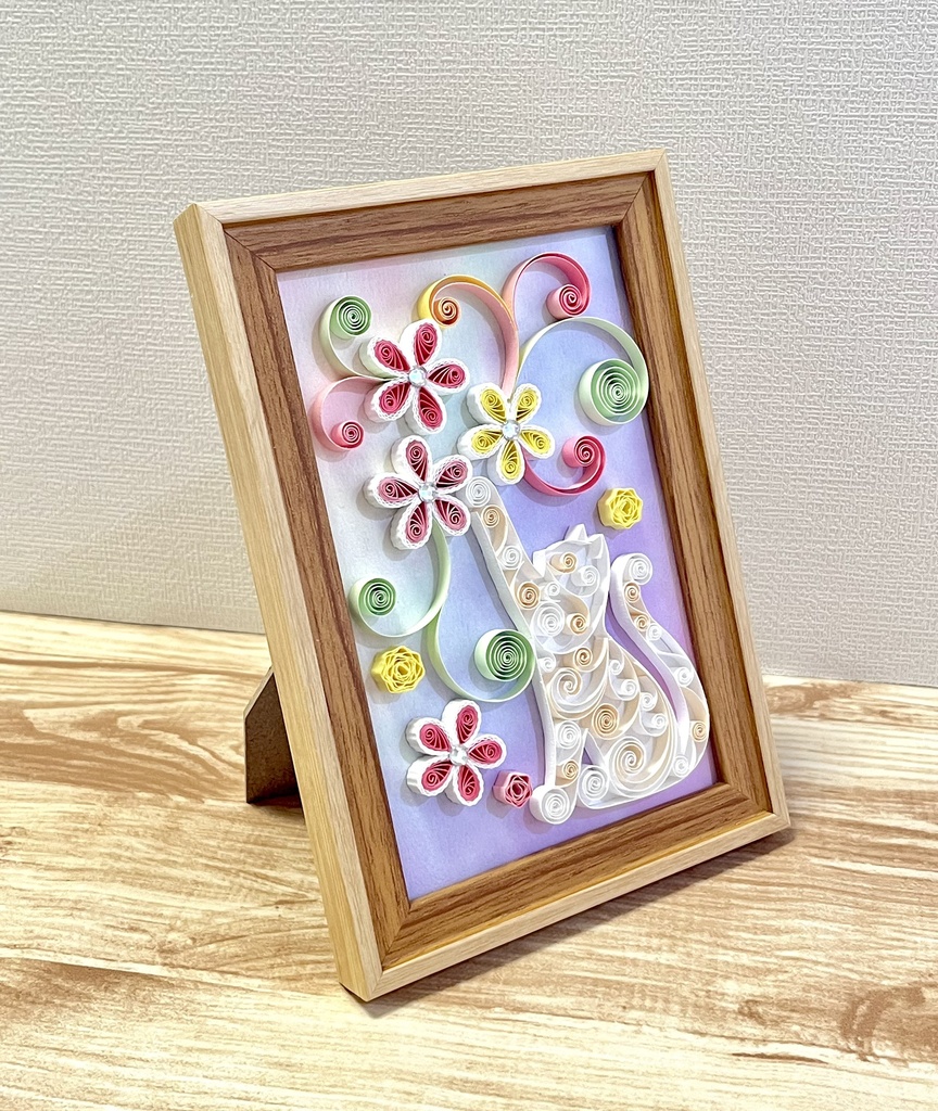 ペーパークイリング アート 猫とお花(c)