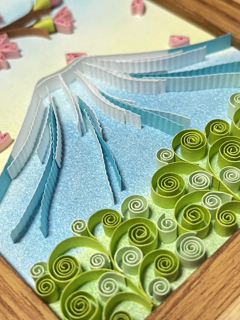 ペーパークイリング アート 富士と桜