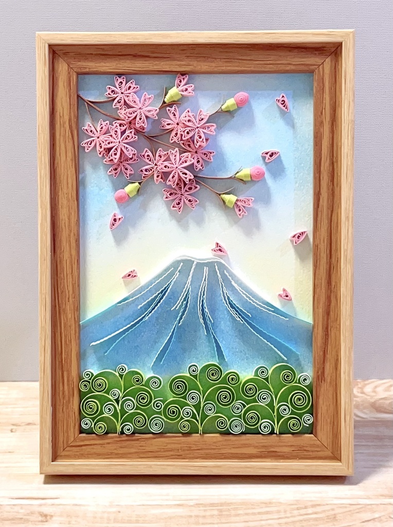 ペーパークイリング　アート　富士と桜