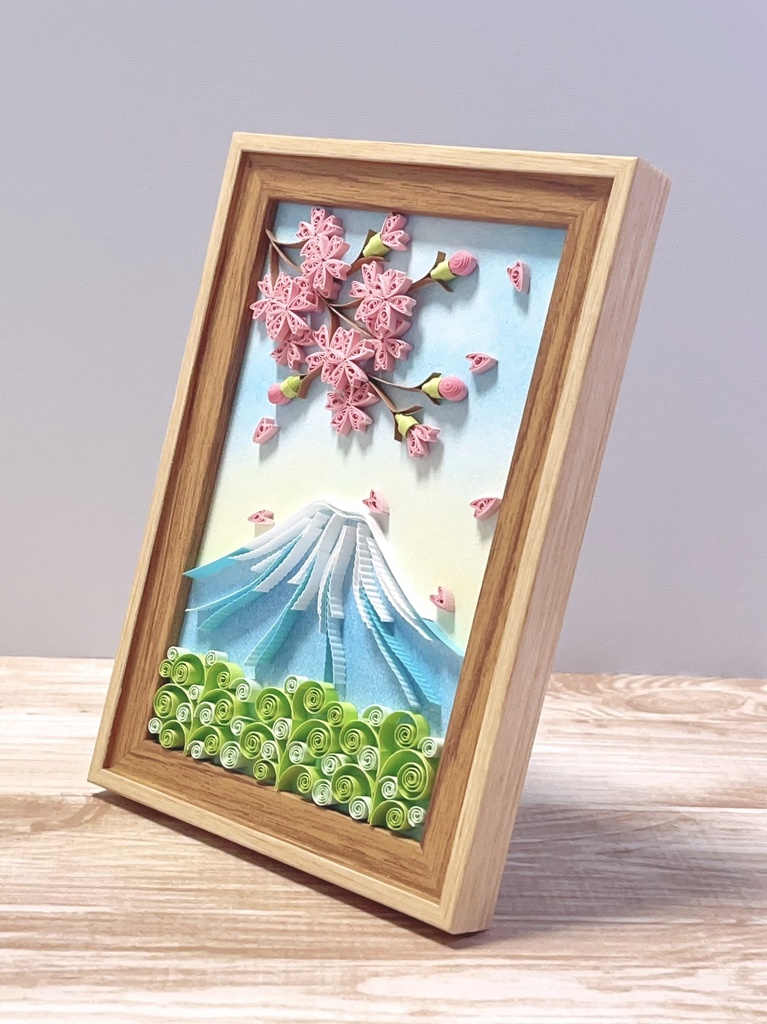 ペーパークイリング アート 富士と桜