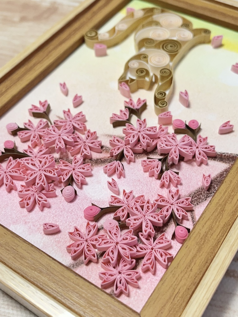ペーパークイリング アート 猫と桜