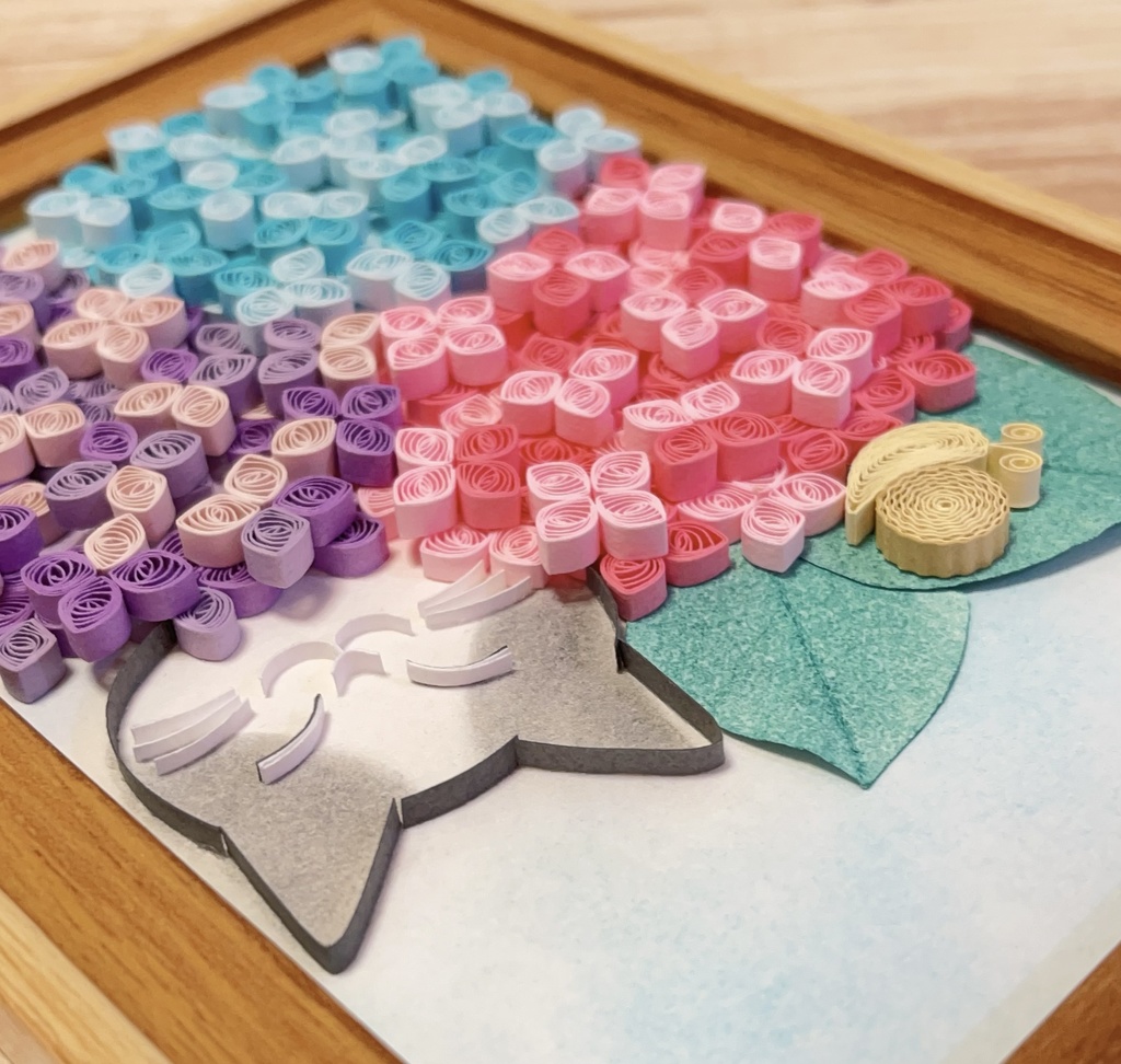 ペーパークイリング アート 猫と紫陽花