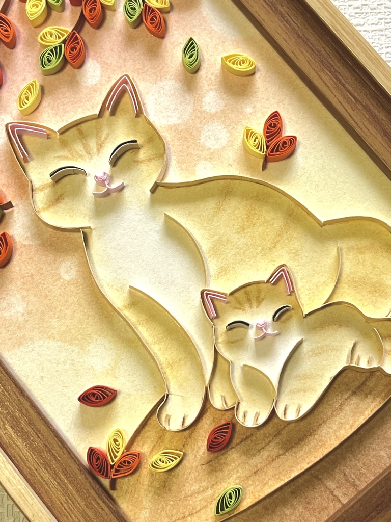 ペーパークイリング アート まったり寛ぐ猫の親子