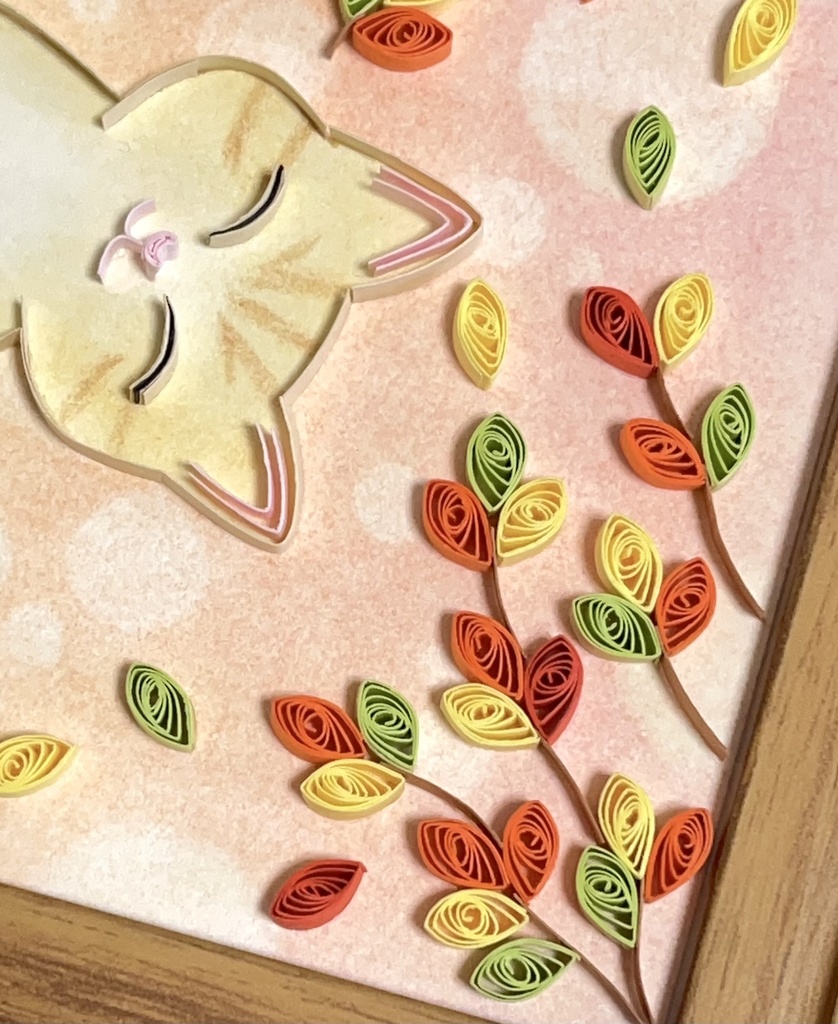 ペーパークイリング アート まったり寛ぐ猫の親子