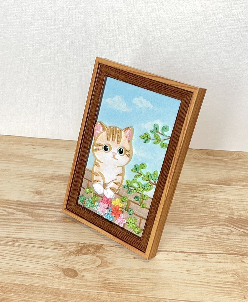 ペーパークイリング アート 塀からひょこっと身を乗り出す猫