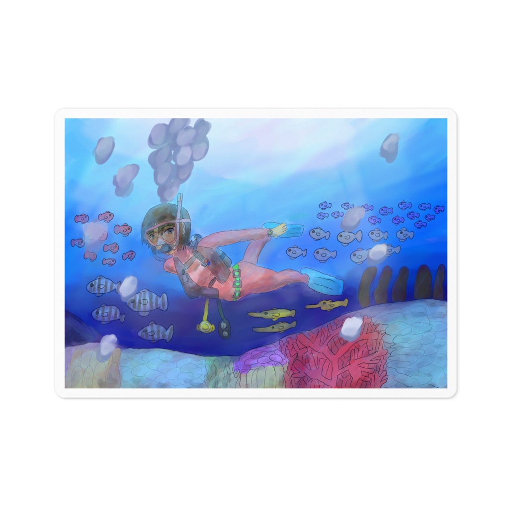 青い世界の冒険のステッカー らうんしゅうんweb Shop Booth