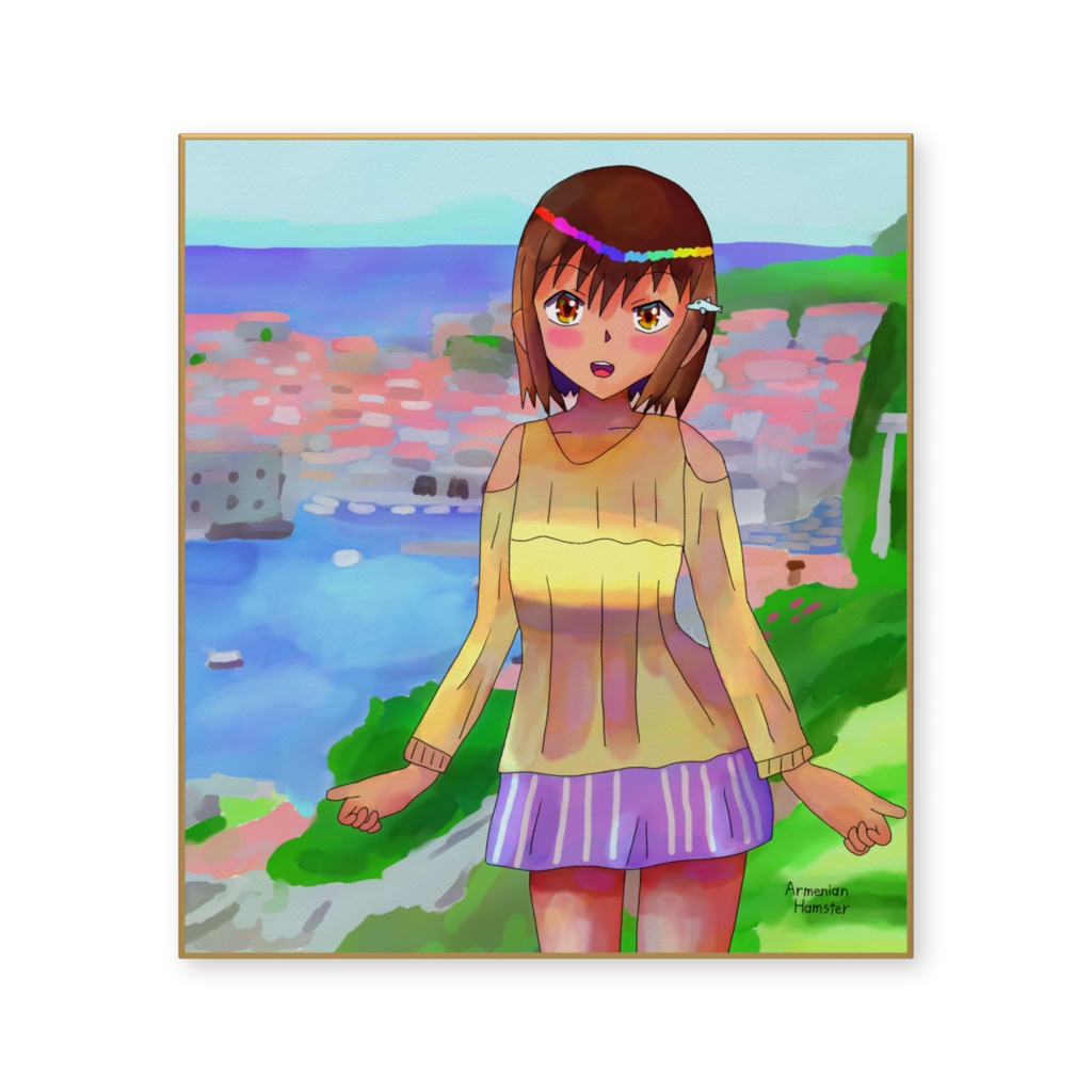 海沿いの町1・色紙