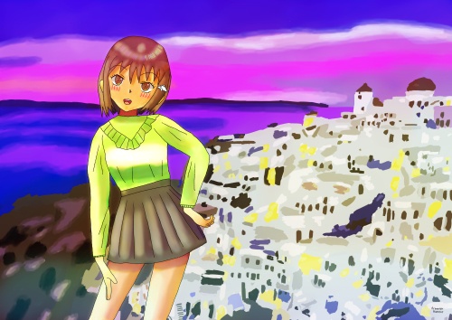 幻想的な夕焼けと街と少女１・JPG高解像度ファイル