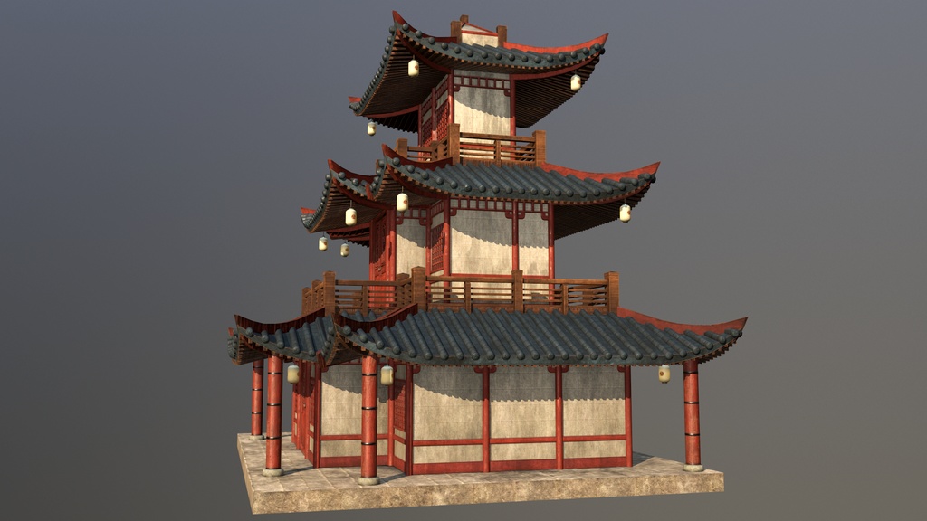 Asian Japanese traditional Building 3d Model_アジアの日本のアンティークの伝統的な建物