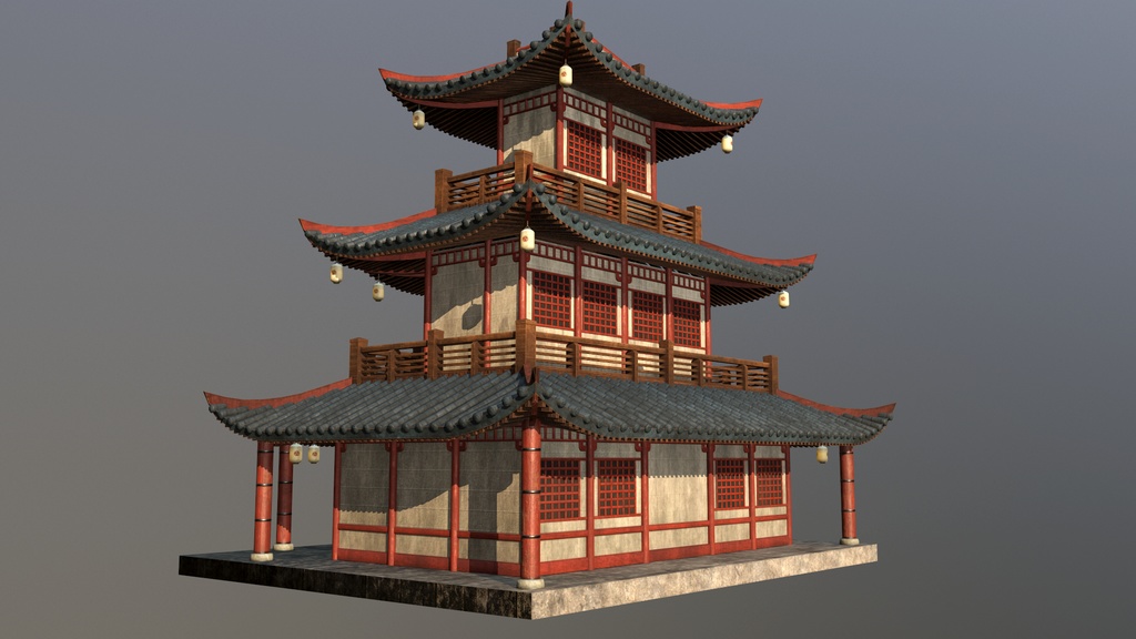 Asian Japanese traditional Building 3d Model_アジアの日本のアンティークの伝統的な建物