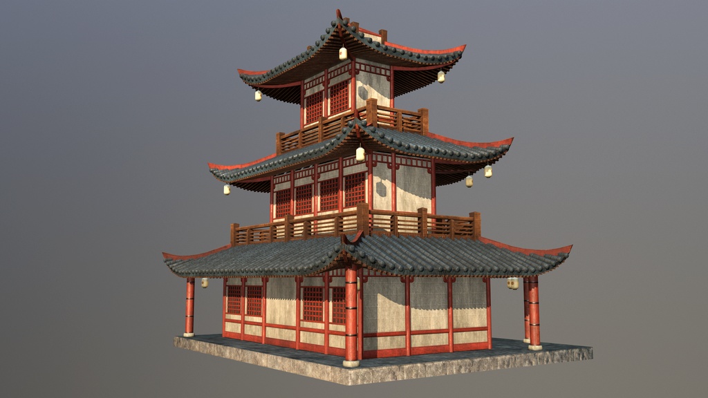 Asian Japanese traditional Building 3d Model_アジアの日本のアンティークの伝統的な建物