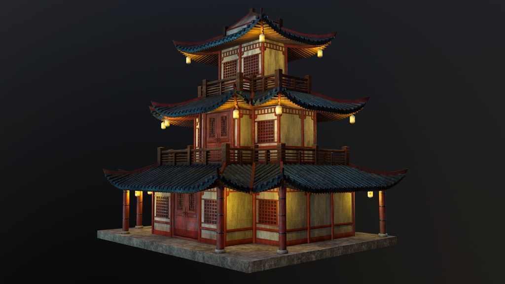 Asian Japanese traditional Building 3d Model_アジアの日本のアンティークの伝統的な建物