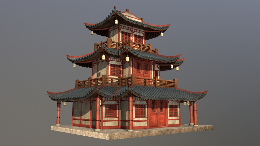 Asian Japanese traditional Building 3d Model_アジアの日本のアンティークの伝統的な建物