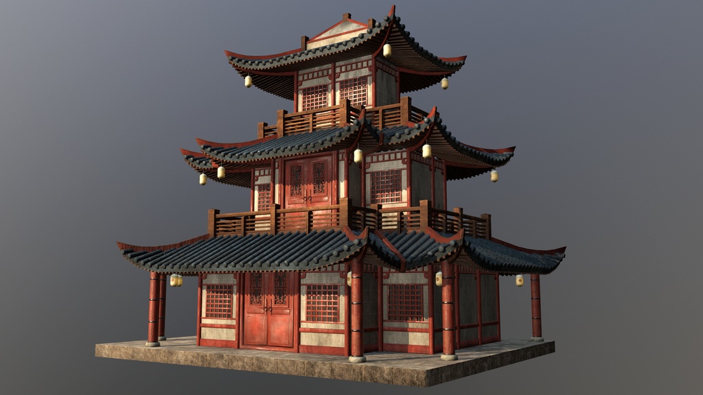 Asian Japanese traditional Building 3d Model_アジアの日本のアンティークの伝統的な建物