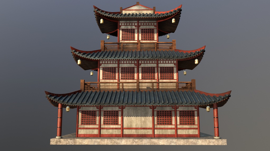 Asian Japanese traditional Building 3d Model_アジアの日本のアンティークの伝統的な建物