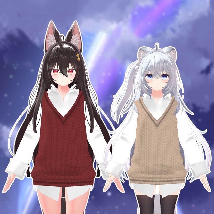 【複数アバター対応】Vネックニットベスト