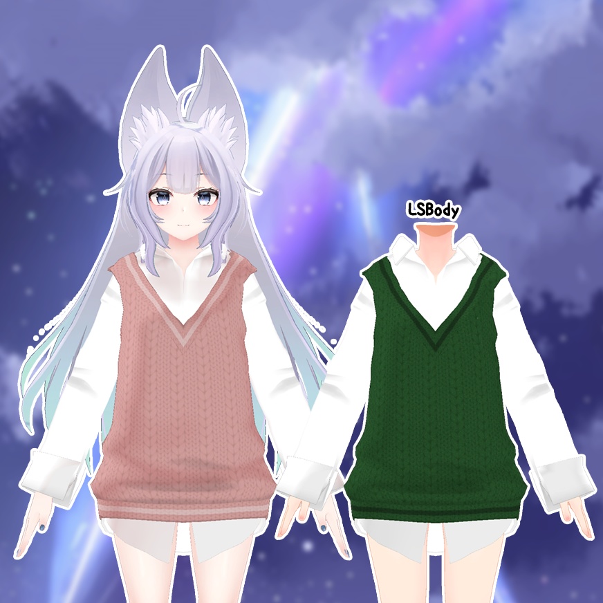 【複数アバター対応】Vネックニットベスト